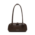 Sac baguette classique en cuir marron foncé avec fermeture éclair et logo argenté - café