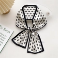 Elegant black and white long silk ribbon scarf with geometric letter patterns and bow tie - 23X Letter C Monogram Black