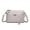 Light grey pebble grain crossbody bag with silver bow accent and multi-zipper layers - Light Gray