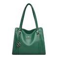 Borsa a spalla verde scuro grande capacità in pelle con logo e ciondolo tondo - Verde