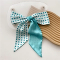Lake blue polka dot satin hair scarf skinny silk neck tie in two-tone ribbon design - Cyan Polka Dot (13X)