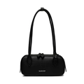 Sac baguette rétro noir avec grain litchi et logo BALADO & BAG sur fond blanc neutre - Noir