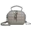 Gray quilted PU leather crossbody bag with silver bear charm and chain strap - Gray