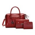 Ensemble de 3 sacs à main bordeaux avec textures gaufrées et anneau métallique chic - Bordeaux