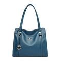 Borsa tote blu scuro in pelle motivo litchi con logo a canguro in metallo - Blu