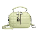 Pale green quilted crossbody bag for women with silver bear charm and chain strap - Green