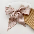Elegant dusty pink floral bow hair ribbon in silky satin finish for women styling - Pink Dendrobium Orchid (5X)