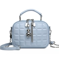 Elegant light blue quilted crossbody bag with a silver bear charm and chain strap - Blue