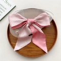 Pink houndstooth and satin narrow silk scarf tied as a hair ribbon on a tray - 8*110cm / Small Pink Houndstooth