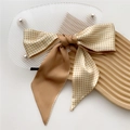 Slim yellow gingham and brown ribbon hair tie scarf with stylish dual-sided design - Yellow Plaid (18X)