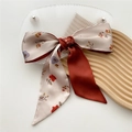 Floral print cream and burgundy silk bow hair accessory with decorative lettering - 8*110cm / Red Floral