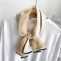 Elegant beige sheer silk ribbon scarf with black border tied on a white t-shirt neck - 70*90cm / Khaki Rice Splicing