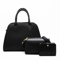 Juego de bolsos de tres piezas en cuero negro con bolso tote, bandolera y billetera - Negro