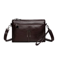 Dark brown leather multi-layer crossbody bag with textured finish and metal zippers - Brown