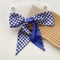 Blue and white checkerboard silk feel bow headband with stylish pointed ends - 8*110cm / Blue Checkerboard