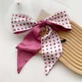Polka dot and solid rose red silk scarf hairband with premium designer sewing label - Magenta Polka Dot (9X)