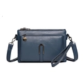 Versatile navy blue PU leather crossbody bag with multi-zipper and adjustable straps - Blue