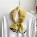 Avocado green and beige color-block skinny scarf with black stitched edges - 70*90cm / Lemon Yellow Rice Splicing