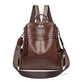 Retro dark brown leather backpack with large capacity and detachable fabric shoulder strap - Red Brown
