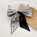 Elegant silk hair scarf featuring a black and white polka dot pattern with satin finish - Black Polka Dot (12X)