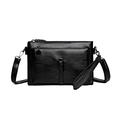 Elegant black glossy PU leather crossbody bag with adjustable strap and wristlet - Black