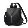 Women's anti-theft black PU leather backpack with lychee texture and front metal zipper - Black
