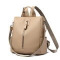 Khaki PU leather anti-theft backpack with lychee texture and detachable shoulder strap - Khaki