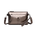 Metallic bronze crossbody bag with pebbled faux leather and dual zipper closure - Bronze