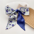 Narrow silk scarf ribbon with blue floral print and dark blue satin backing - 8*110cm / Blue Floral