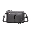 Deep charcoal gray pebble leather crossbody bag with detachable straps and charm - Dark Gray