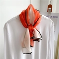 Long silk scarf in orange and white gradient for women with stylish knotted finish - 70*90cm / Orange Red Rice Splicing