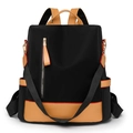 Mochila antirrobo negra con detalles en cuero camello y bordes rojos de moda - Negro