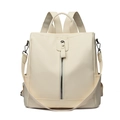 Elegant cream white faux leather backpack with vertical zipper detail for women - Off White