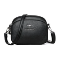 Three-layer black pebble leather crossbody bag with adjustable strap and kangaroo logo - Black
