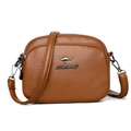 Brown soft faux leather crossbody bag with multiple zipper compartments and kangaroo logo - Brown