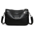 Borsa a tracolla nera multistrato in pelle testurizzata litchi con finiture argentate - Nero