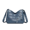 Borsa a tracolla in morbida pelle blu scuro con tasche multiple con zip e tracolla regolabile - Blu