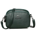 Dark green cross-body bag with multi-layer zippers and lychee grain texture - Green