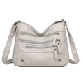 Bolso bandolera de piel suave gris claro para mujer con múltiples bolsillos - Gris