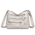 Borsa a tracolla in pelle morbida grigio chiaro con scomparti multi-zip - Grigio