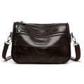 Borsa a tracolla vintage marrone scuro con cerniere multistrato e trama in pelle - Leopardo Marrone