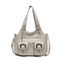 Borsa tote beige minimalista con texture litchi e doppie tasche frontali con anelli - Bianco Sporco