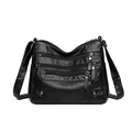 Bolso bandolera de piel sintética negra para mujer con múltiples bolsillos con cremallera - Negro