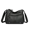 Classic black faux leather crossbody bag with multi-pocket design and silver metal studs - Black