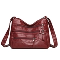 Borsa a tracolla bordeaux multitasche in pelle sintetica con tracolla regolabile - Rosso