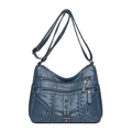 Borsa a tracolla intrecciata blu navy con zip multiple e dettagli con rivetti - Blu