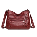 Bolso de hombro multibolsillo para mujer en cuero suave burdeos con correa ajustable - Rojo