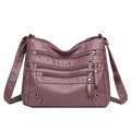 Deep purple soft leather shoulder bag with multi-pocket zipper design for women - Purple