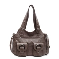 Borsa tote vintage in pelle marrone scuro con doppi manici e tracolla regolabile - Viola