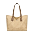 Large khaki tote bag with marble texture and brown leather straps for women - Khaki